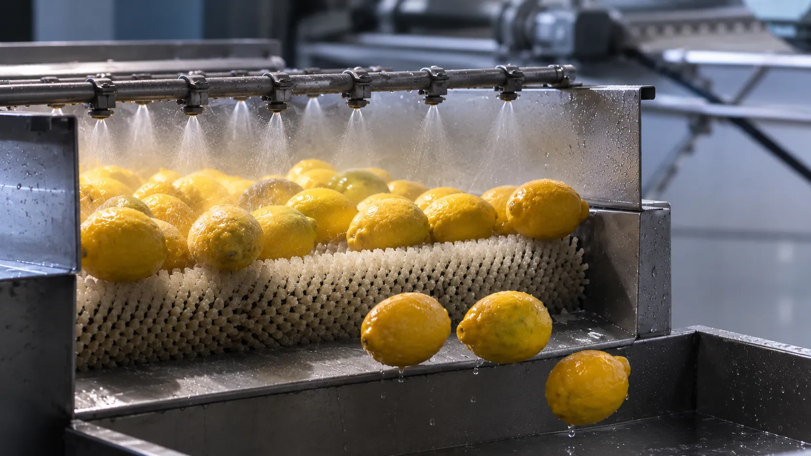 Yıkama hattında limonlar